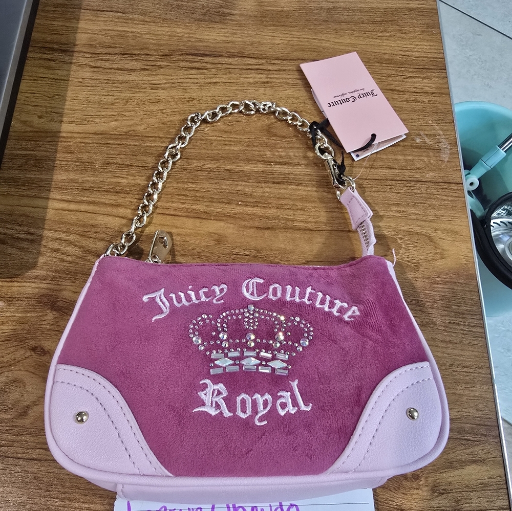 Juicy Couture Pink and White Shoulder Bag with Chain Strap
